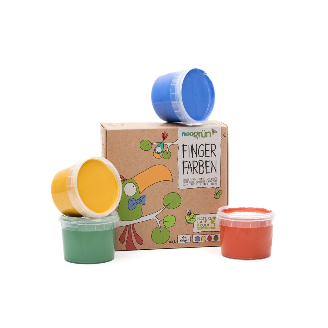 Umweltfreundliche Fingerfarben 4er Set gelb, grün, blau, rot » neogrün