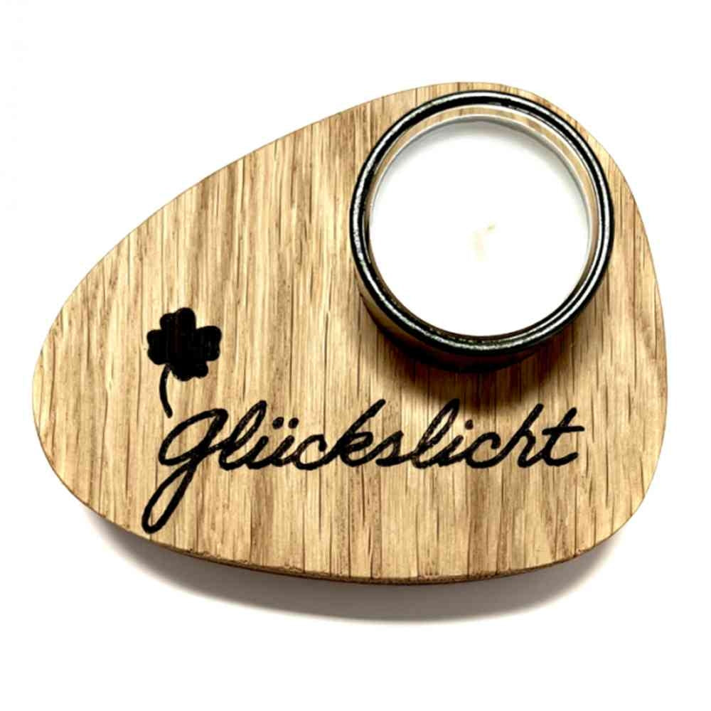 Holzpost Teelichthalterung aus Eiche 'Glückslicht'