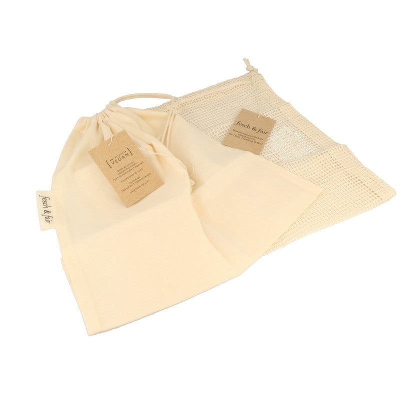 fesch & fair 20 Einkaufsbeutel & Einkaufsnetze & Weidenkorb