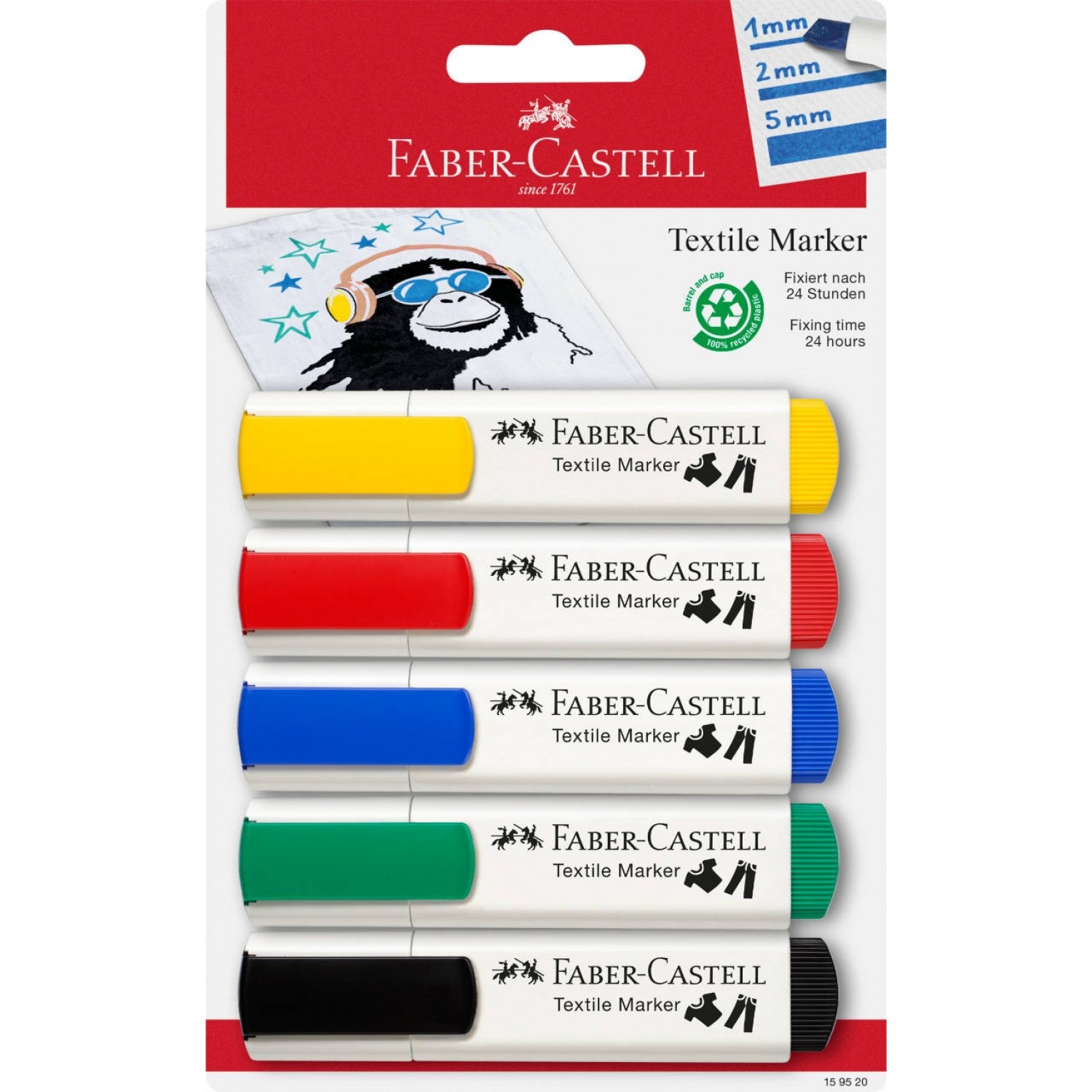 Bek Vlieger wandelen Faber-Castell Textile Marker assorted pack of 5 colours | Greenpicks